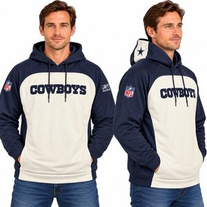 NFL Reebok Dallas Cowboys Men's XL Navy White Applique Logo Pullover Hoodie